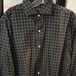 Polo by Ralph Lauren Men's Blue and Yellow Checkered Shirt